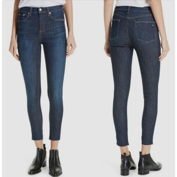 rag & bone Denim - Rag Bone NEW YORK High Rise Ankle Skinny Jeans Dark Wash Size 30 Raw Hem